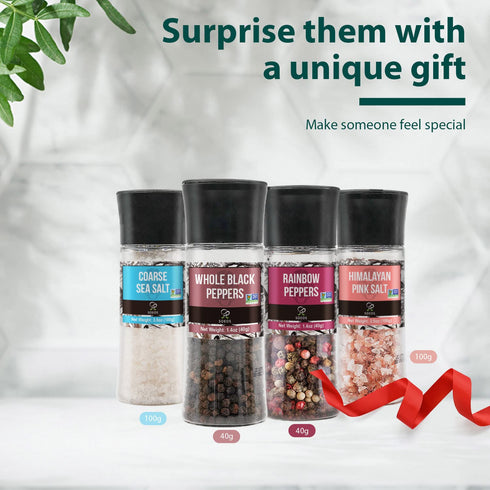 Soeos Spice Seasoning Set of 4, 9.8oz(277.82g), With Integrated Grinders, Salt and Pepper Grinder Set, Pure and Fresh Perfect for BBQ Seasoning Gi...