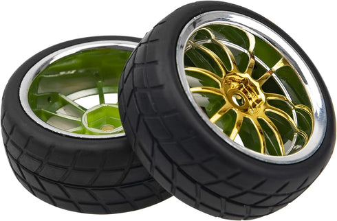 4Pcs 2.59in Rubber Tires & 12mm Hex Plastic Wheel Rims Set 14-Spoke w/Foam Compatible with Traxxas Kyosho HPI Tamiya Associated 1/10 RC On-Road To...