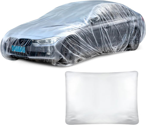 1 Pack Universal Plastic Car Cover with Elastic Band Disposable Car Covers Bulk 12.5 x 21.6 ft Waterproof Dustproof Full Exterior Covers Clear Car...