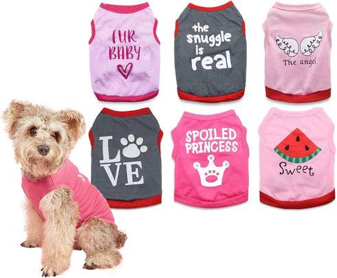 6 Packs Small Dog Puppy Shirts Girl Dog Clothes Girls T Shirt for Small Dogs Girls Puppy Tshirt Cat Clothing Female, Medium...
