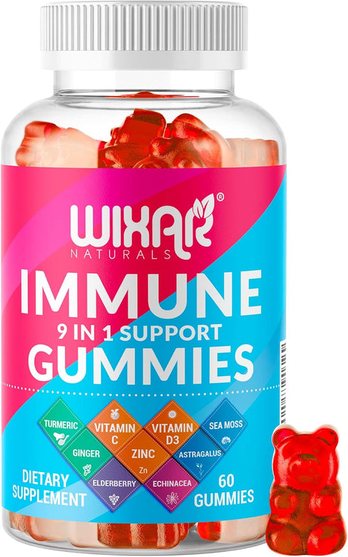 9 in 1 Immune Support Gummies with Elderberry, Vitamin C&D, Zinc, Turmeric, Ginger, Echinacea, Astragalus & Sea Moss for Immunity Supplement - 60 ...