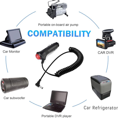 12V/24VCar Cigarette Lighter Power Supply Adapter Male Plug Extension Cable 9.84FT with Switch Button DC 5.5mm x 2.1mm to Car Cigarette Lighter Ma...