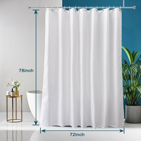 Long Shower Curtain Liner 78 Inches Height-Water-repellent Fabric Shower Curtains Set With 12 Hooks, White Bathroom Curtain Weighted Bottom Machin...