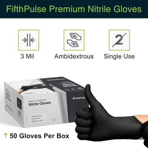 Black Gloves Disposable Latex Free Medium, 50 Count - Medical and Dental Grade Surgical Gloves - Powder Free Nitrile Gloves Medium - 3 Mil Thickne...