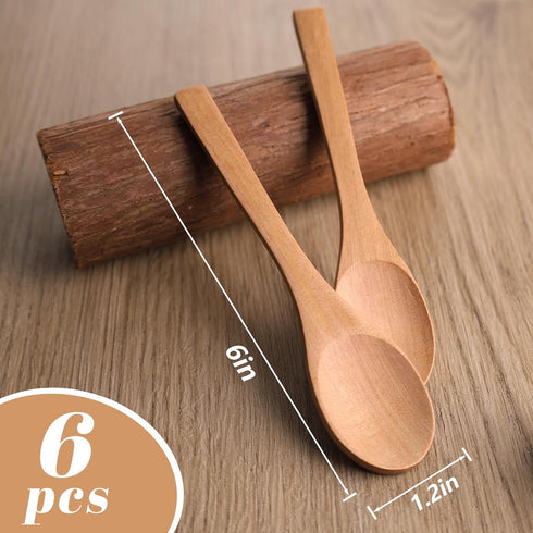 HANSGO 6PCS Small Wooden Spoons, Small Soup Spoons Serving Spoons 6inch Wooden Teaspoon for Coffee Tea Jam Bath Salts...