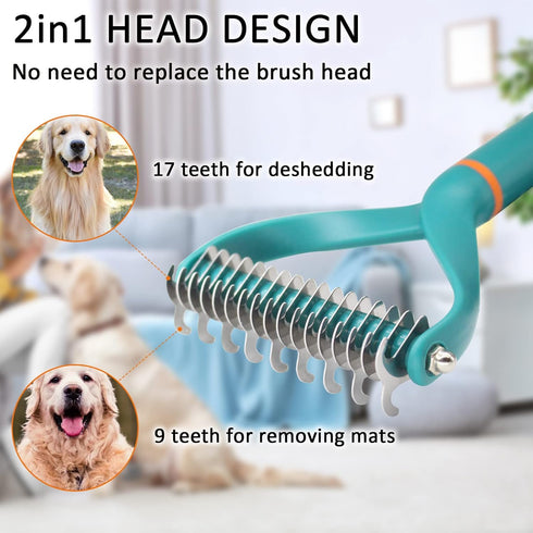 Pet Dog Cat Brush for Shedding and Dematting - Grooming Brush Double Sided Undercoat Rake Comb for Long Short Hair Dogs and Cats -Green...