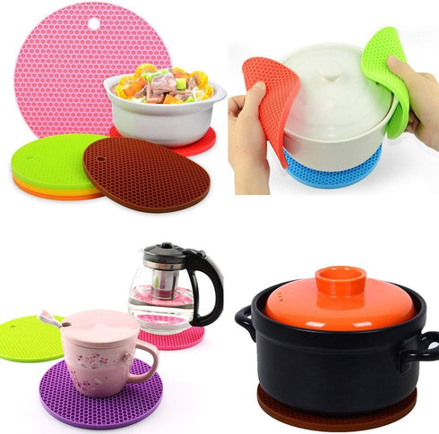 5 Pack Silicone Pot Holder Trivet Mats, Heatproof Trivets for Hot Dishes, Nonslip Insulation Honeycomb Rubber Hot Pads for Countertop, Extra Thick...