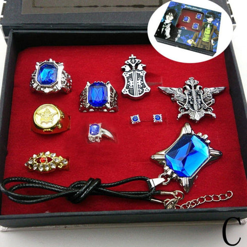 Cosplay Black Butler Ciel Sebastian Ring Necklace Earring Studs Set...