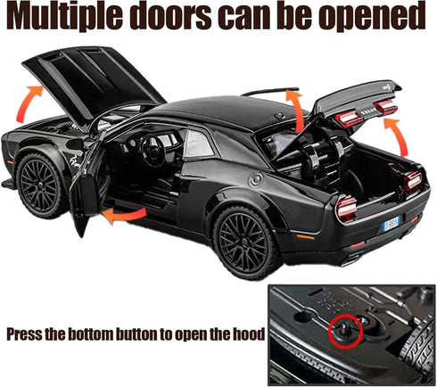 Toy Car Model 1/32 Dodge Challenger Hellcat Alloy Model Car with Light and Sound Collectible Model Cars Pull Back Toy Vehicles for Boys Children A...