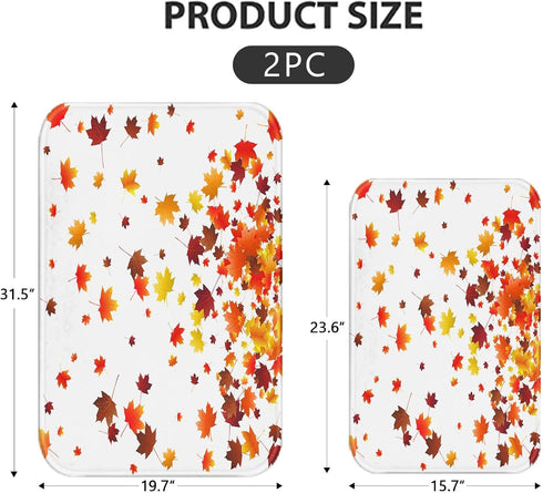 Autumn Falling Maple Leaves Bathroom Rugs and Mats Sets 2 Piece, Orange Fall Bathroom Rugs Non Slip, Farmhouse Absorbent Microfiber Memory Foam Ba...