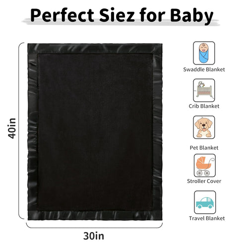 Pro Goleem Fleece Baby Blanket with 2 Inch Satin Trim Soft Anti-Static Plush Blanket for Boys and Girls Christmas Baby Gifts for Babies Black 30''...