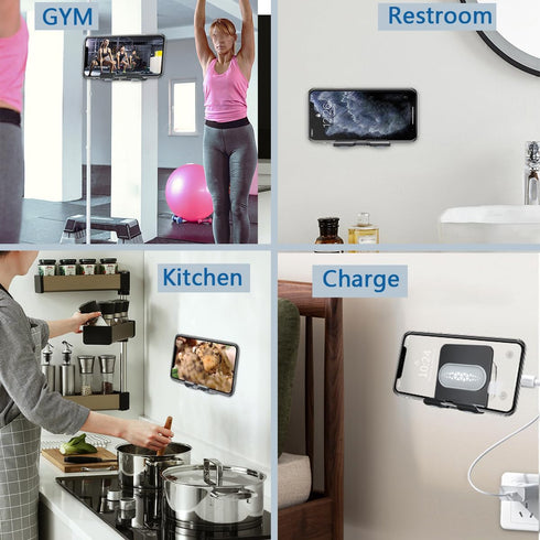 Shower Phone Holder with 2PCS Adhesive Stickers,Wall Mount Phone Stand for Bathroom,Kitchen,Office and More,Compatible with Smartphone(Black-Gray)...