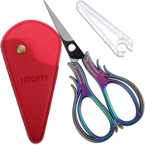 Embroidery Scissors Knitting Scissor Small Crafting Shears with Leather Case Little Scissors Cover for Sewing Threading Needlework DIY Tool 4.2in ...