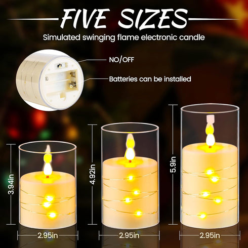 Da by Flameless Candle for Outdoor Use, Recessed String Light, Battery Powered LED Pillar Candle with Remote Control, Timer Function, 4" 5" 6", 3 ...