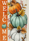 Welcome Fall Pumpkins Decorative Garden Flag, Autumn White Teal Pumpkin Farmhouse Yard Outside Decorations, Thanksgiving Seasonal Burlap Outdoor S...