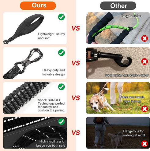 NTR Dog Leash, 3/4/5/6/8/10/15/20/26/30/36/50/100FT Dog Lead with Upgrade Swivel Lockable Hook & Ergonomic Padded Handle, Reflective Bungee Long T...