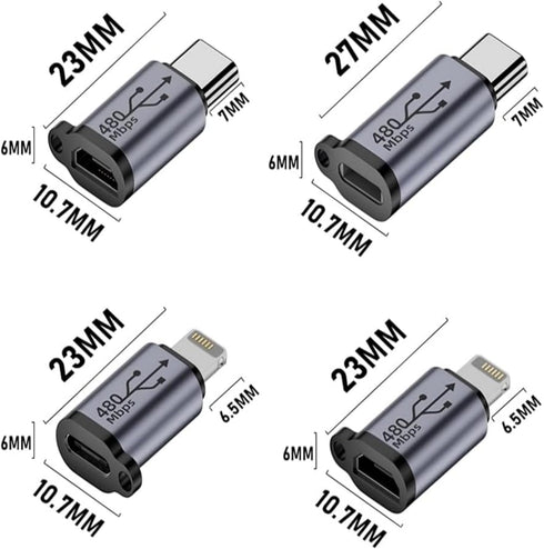 USB C/Micro USB to Mini USB Connector, USB C/Lightning to Micro USB Adapter, Micro USB/Lightning to USB C Extender, Type C/Micro USB Female to Lig...