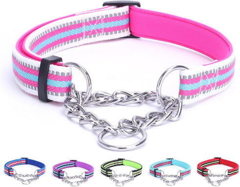 Reflective Martingale Dog Collars, Adjustable Soft Neoprene Padded Breathable Nylon Pet Collar for Puppy, Medium and Large Dogs,Rose Red,S...
