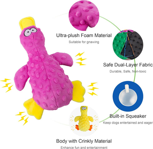 Dog Squeaky Toy Duck - 2 Packs, Durable Plush Toys for Large Dogs, Interactive Play, Sturdy, Soft, and Crinkly, Ideal for Small to Large Dogs (Gre...