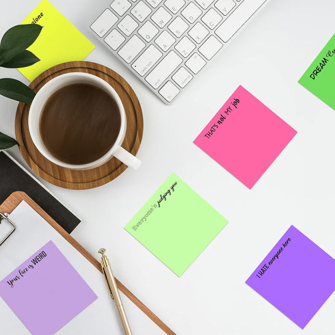 12 Snarky Sticky Notes with Funny Complaining Quotes - Vibrant 3 x 3 Inch Memo Pads for Office Supplies and Colleagues (Stylish)...