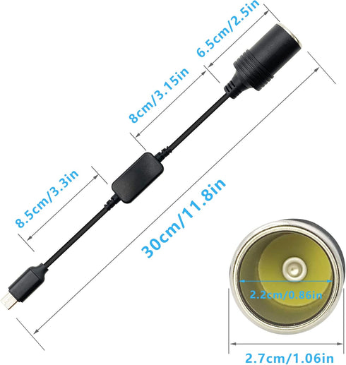 USB C to 12V Cigarette Lighter Adapter, 1Ft Converter Cable for Dash Cams, GPS...
