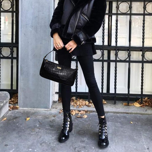 Leather Shoulder Bag for Women - Retro Classic Clutch Real Leather Croc Print Tote Small Purse Handbag with Zipper Closure...