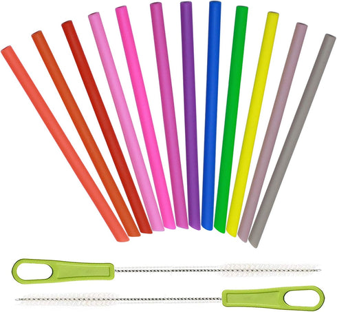 14 Pcs Reusable Silicone Straws 5.5" Mini Small Short Pipe Kids Straw for Baby Toddlers/Children Take & Toss/Tumbler, Chewy, Safe Smoothies Drinki...