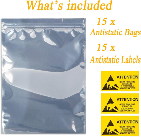 14pcs 11x15 inch Anti Static Bag with 14pcs Antistatic Labels, Static Free Bag for Electronics, Large Resealable Non Static Bags for Most of Compu...