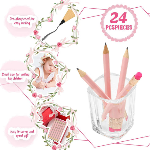 24 Pieces Pink Baby Shower Pencils Bridal Shower Golf Pencils with Erasers Mini Half Pencils Pre Sharpened 4 Inch Wedding Pencils 2 HB Hexagon Pen...