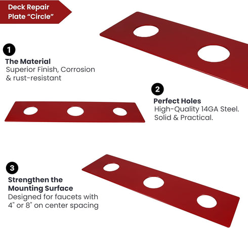 Waterline 3 Hole Escutcheon Deck Repair Plate for Kitchen or Bathroom Faucets - Universal Fit, 12 Inches, 14GA Steel | Sink Cover Baseplate Reinfo...