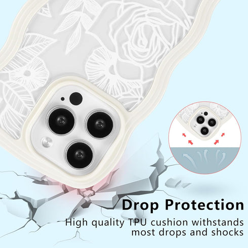 XIZYO for iPhone 12 Pro Max Case, Cute Floral Rose Wavy Curly Wave Frame Clear Aesthetic Phone Case for Women Girls, Slim TPU Shockproof Protectiv...