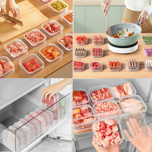 Food Storage Containers with Lids, Plastic Fridge Organizer Clear Bins, 350ml Sealed Food Containers, Reusable Takeaway Kitchen Freezer Storage Bo...