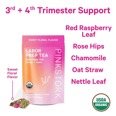 Pink Stork Labor Prep Tea, Organic Red Raspberry Leaf with Chamomile and Rosehip, Caffeine-Free, Pregnancy Must Haves, Labor and Delivery Essentia...