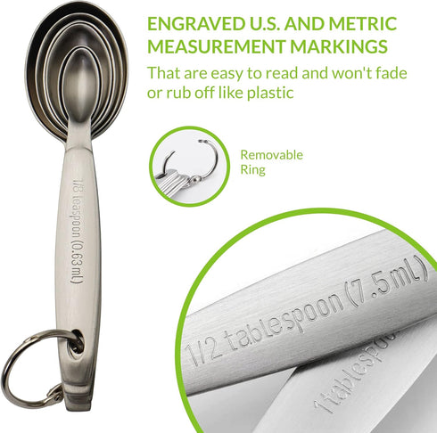 Spring Chef Stainless Steel Measuring Spoons Set of 7, Oval Metal Teaspoon & Tablespoon Measuring Spoons - Nesting Kitchen Gadgets For Baking & Co...