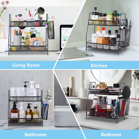 LEMIKKLE Countertop Organizer for Bathroom Counter, The Organizer for Bedroom, Spice Rack Organizer for Kitchen Counter Shelf with Small Basket(Bl...