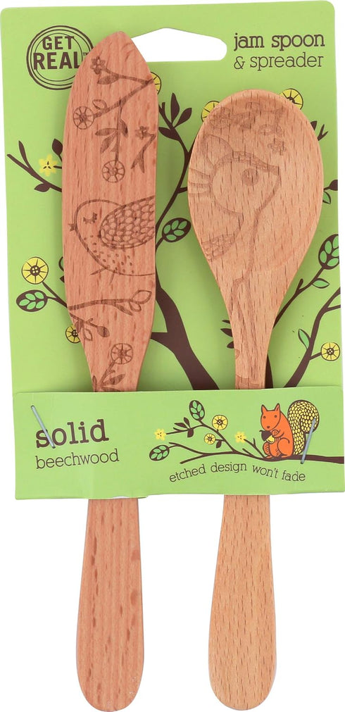 Talisman Designs Laser Etched Beechwood Jam & Spoon Woodland Design | Jam Spreader Set |, Cute & Functional Kitchen Tool |, Decorative Wooden Uten...