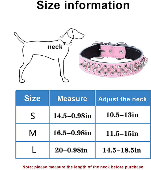 Adjustable Genuine Leather Spiked Studded Dog Collars for Small Medium Large Pets/Pit Bull/Bulldog/Pugs/Husky (M, Black2)...