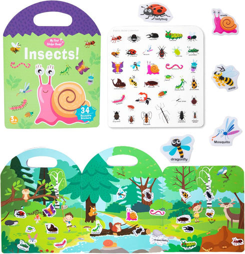 Portable Jelly Sticker Quiet Book for Kids, Reusable Sticker Book for Toddlers, Montessori Busy Book, Preschool Learning Activities Travel Toys (I...