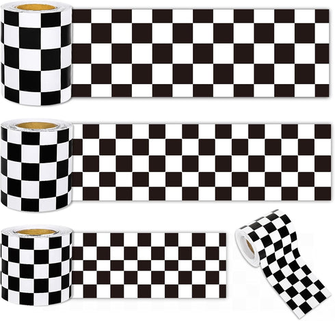Whaline 98.4ft Checkered Bulletin Board Borders 3 Sizes White Black Checkered Die-Cut Bulletin Board Stripes Plaid Rolled Bulletin Board Trim for ...