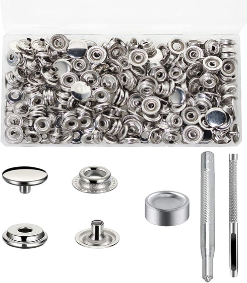 240 Pieces Stainless Steel Snap Fastener Kit, BetterJonny 15mm Snap Button Press Stud Cap with 3 Setting Tools Storage Box for Marine Boat Canvas ...