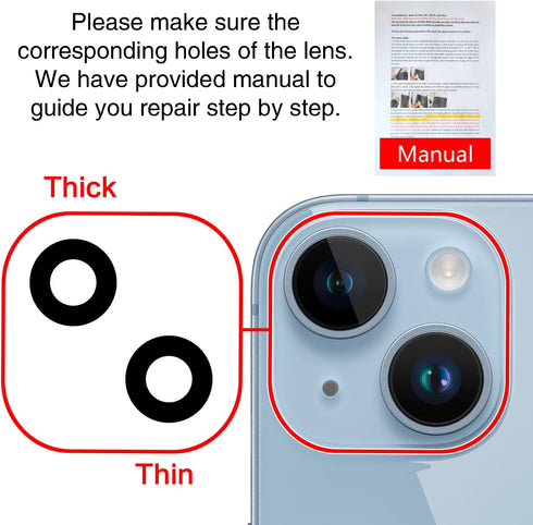 2PCS ASDAWN Back Rear Camera Lens Glass Replacement for iPhone 14 and 14 Plus Camera Glass Lens Replacement with Pre-Installed Adhesive + Repair T...