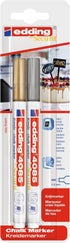 edding 4085 chalk marker - gold, silver - 2 chalk pens - round nib 1-2 mm - fine-nib wet wipe pen for chalkboards, windows, glass, mirrors - liqui...
