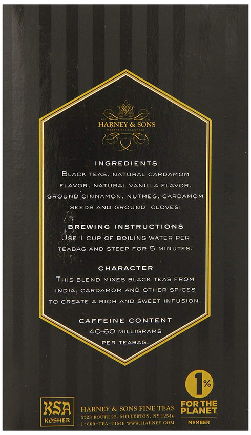 Harney & Son's Masala Chai Box of 20 Teabags Two Pack (40 Total) - Spicy Black Tea Blend With Cardamom, Vanilla, and Zesty Spices - 20 Wrapped Tea...
