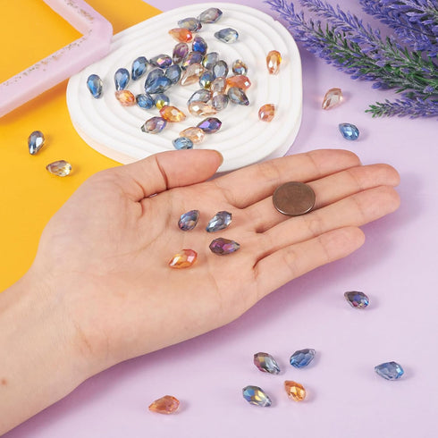 Craftdady 50Pcs Teardrop Glass Beads Faceted Mixed Colors Lustered Drop Spacer Loose Beads 8x13mm Briolette Top Drilled for Jewelry Craft Making...