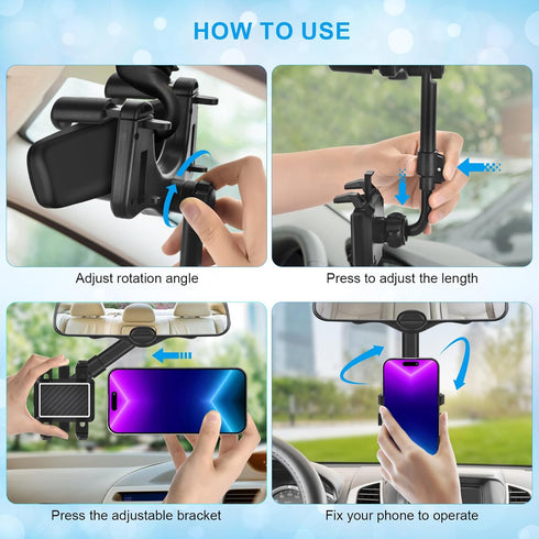 Multifunctional 360 Car Rearview Mirror Phone Holder - Satismoon Car Phone Holder, Rear View Mirror Phone Holder, Car Phone Holder Rear View Mirro...