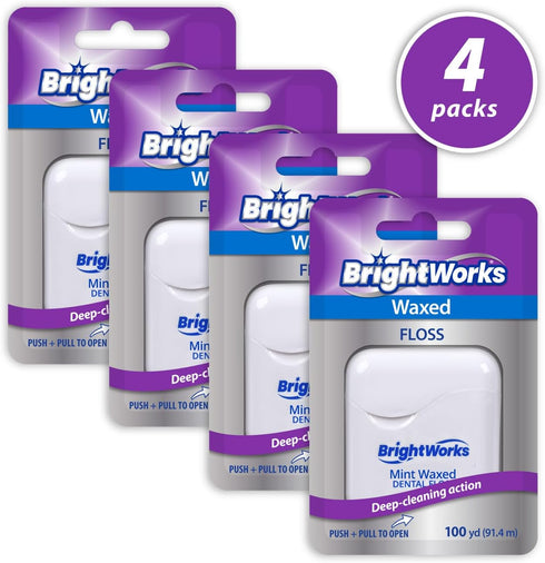 BrightWorks Dental Floss Mint Waxed - 100 Yards (Pack of 4)...