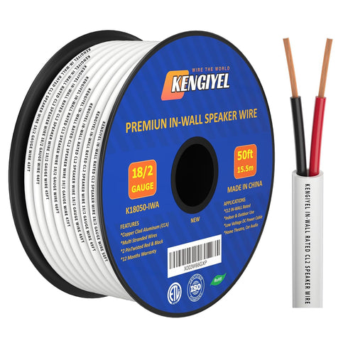 18/2 Speaker Wire (50 Feet) 18AWG Gauge in Wall Audio Speaker Wire, Fire Safety CL2 CL3 Rated Audio Speaker Cable/ 18 Gauge-2 Conductors CCA (Copp...