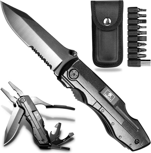 Multitool Pocket Pliers Folding Knife Stainless Steel Survival Camping Knife Bottle Opener Screwdrivers Liner Lock Durable Sheath Gifts for Men Pe...