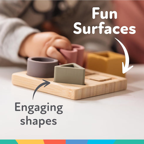 Nuby Soft Shape Silicone Puzzle Toy with Bamboo Wooden Base, Promotes Hand-Eye Coordination, 5 Piece...