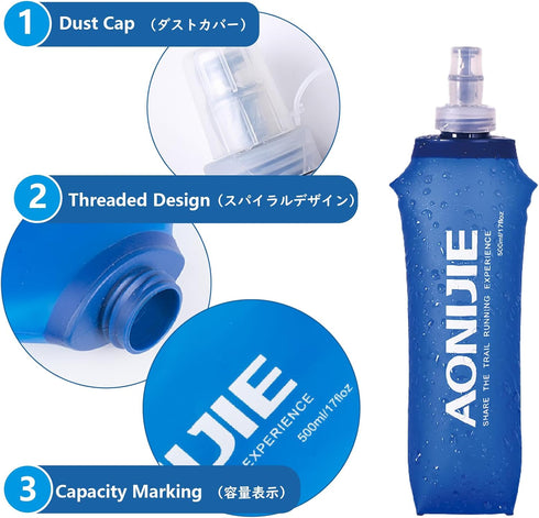 JEELAD Soft Folding Water Bottles BPA-Free Leak-Proof Hydration Bladder Water Bladder TPU Soft Running Water Bottles Collapsible Flask Hydration P...